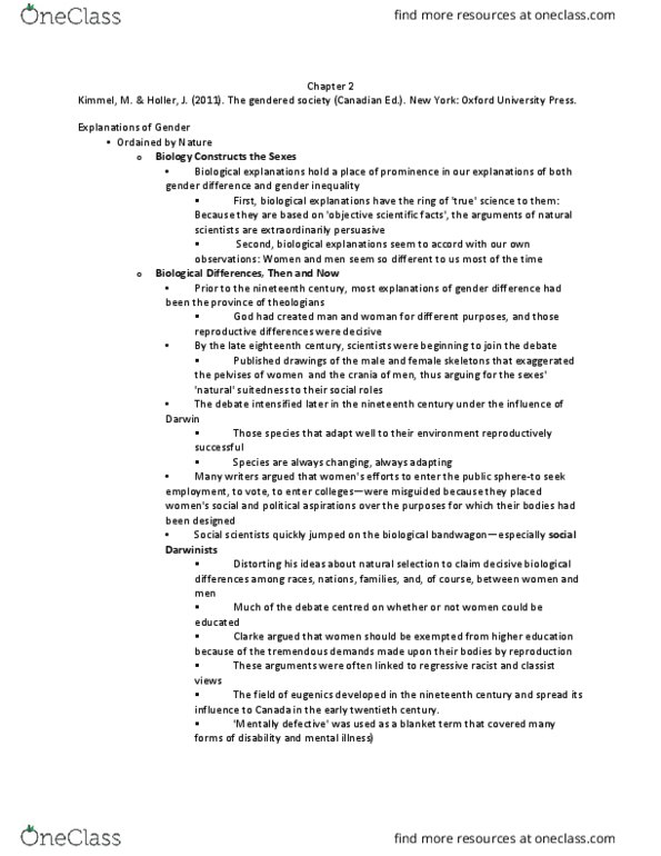 SOC 603 Chapter Notes - Chapter 2: Sociobiology, Orgasm, Social Darwinism thumbnail