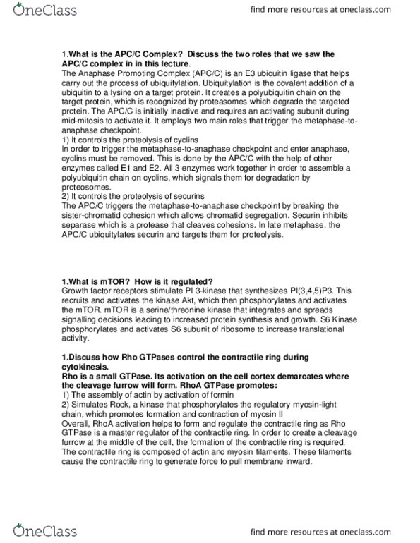 PSY 214 Lecture Notes - Lecture 6: Phosphatidylinositol (3,4,5)-Trisphosphate, Ubiquitin Ligase, Anaphase-Promoting Complex thumbnail