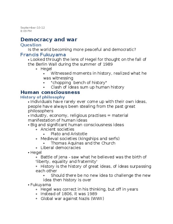 POL101Y1 Lecture Notes - Francis Fukuyama, Liberal Democracy, Berlin Wall thumbnail