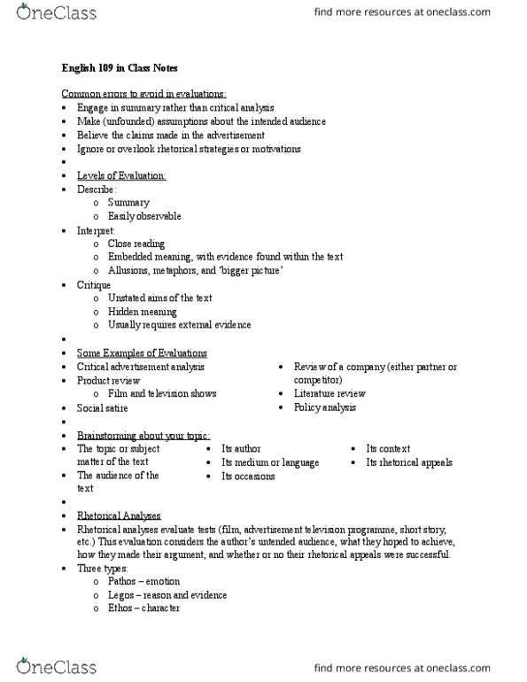 ENGL109 Lecture 16: Common errors in Evaluation thumbnail