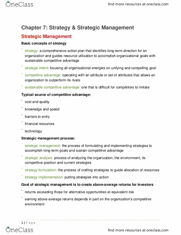 GMS 200 Chapter Notes - Chapter 7: Strategic Business Unit, Strategic Management, Strategic Planning thumbnail