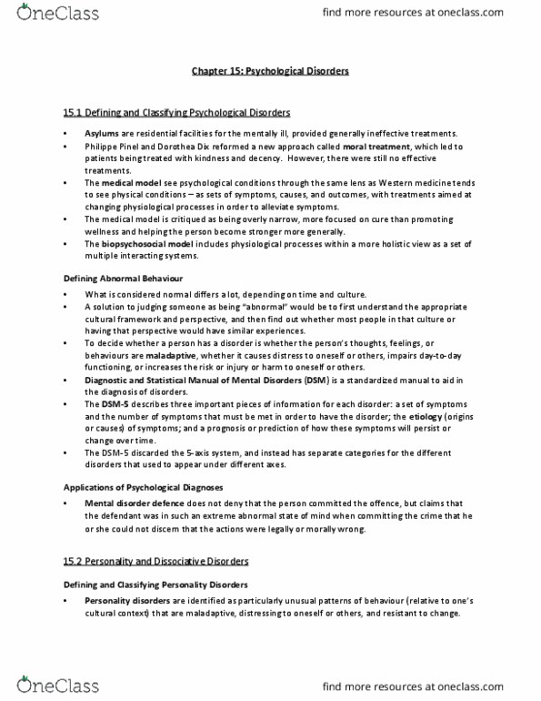 PSYA01H3 Chapter Notes - Chapter 15: Histrionic Personality Disorder, Narcissistic Personality Disorder, Dissociative Identity Disorder thumbnail