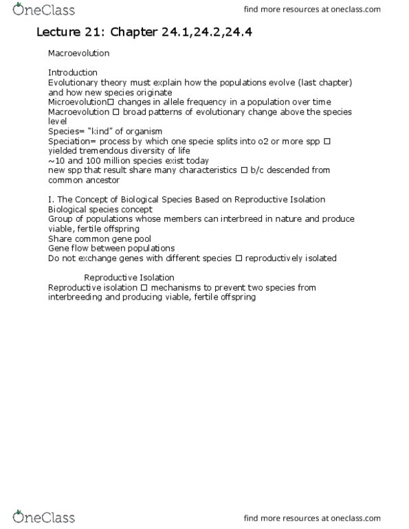 01:119:115 Lecture Notes - Lecture 21: Species Problem, Species, Allopatric Speciation thumbnail