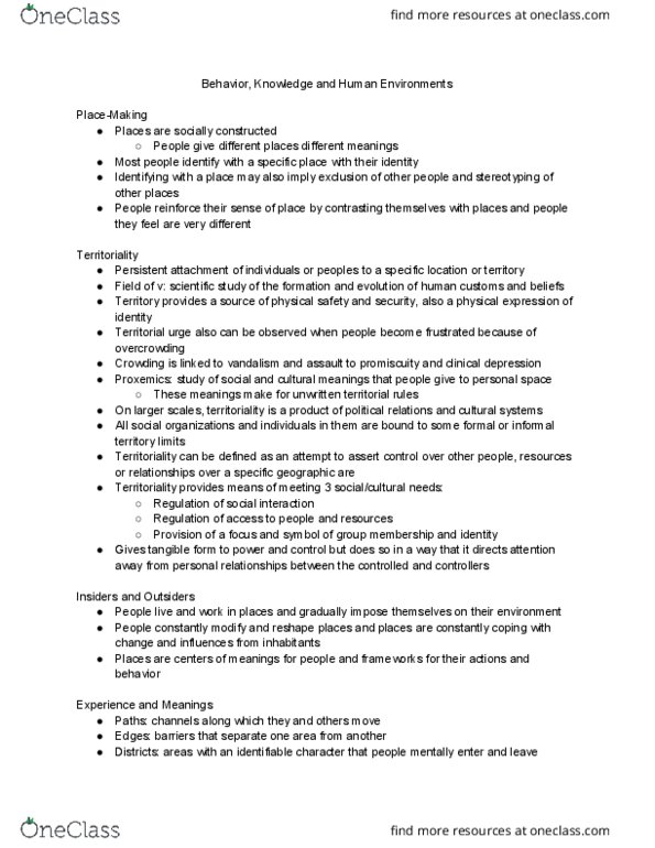 GEO 101 Lecture Notes - Lecture 49: Major Depressive Disorder, Proxemics thumbnail