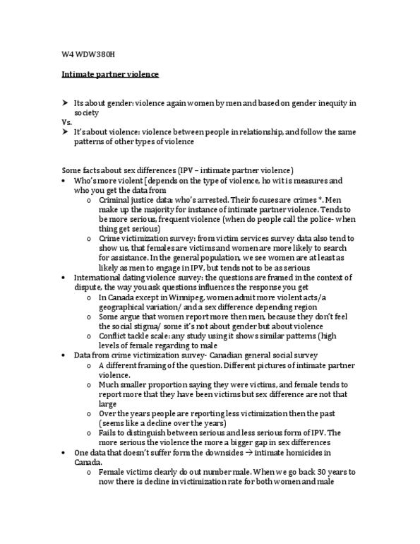 WDW101Y1 Lecture Notes - Intimate Partner Violence, General Social Survey, Dating Abuse thumbnail