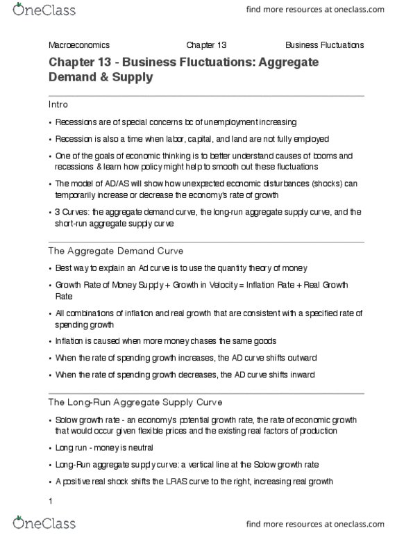 01:220:103 Chapter Notes - Chapter 13: Real Business-Cycle Theory, Aggregate Supply, Aggregate Demand thumbnail