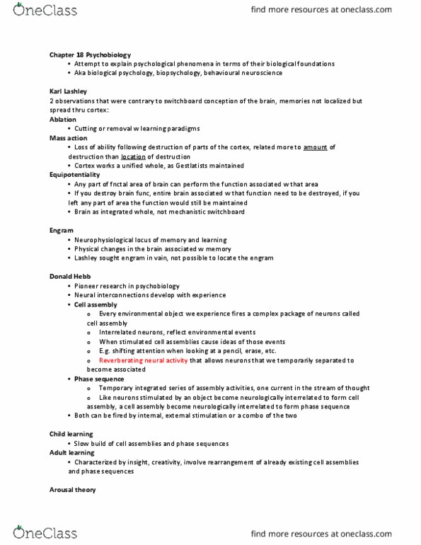 PSY 4130 Chapter Notes - Chapter 18: Nikolaas Tinbergen, Three-Phase Electric Power, Karl Lashley thumbnail