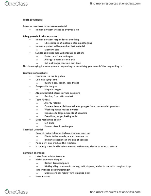 BPS 1101 Lecture Notes - Lecture 10: Atopic Dermatitis, Contact Dermatitis, Sodium Bicarbonate thumbnail