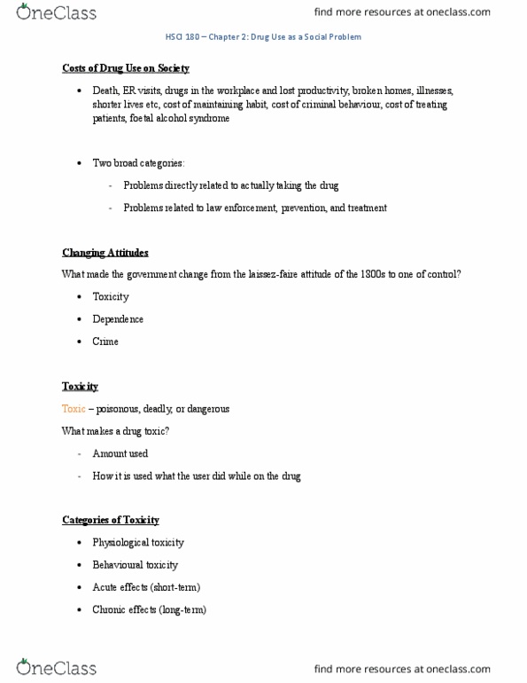 HSCI 180 Lecture Notes - Lecture 2: Needle Exchange Programme, Crack Cocaine, Chronic Toxicity thumbnail