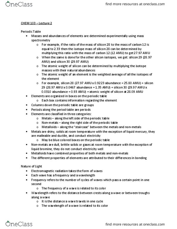 CHEM103 Lecture Notes - Lecture 2: Weighted Arithmetic Mean, Electromagnetic Radiation, Bromine thumbnail