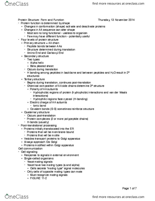 BIOLOGY 1113 Lecture Notes - Lecture 4: Receptor Tyrosine Kinase, Trp Operon, Protein Kinase thumbnail