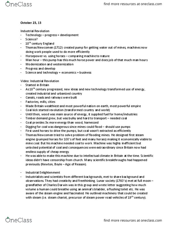 PHI 2394 Lecture Notes - Lecture 10: Thomas Newcomen, Constitutional Monarchy, Lunar Society Of Birmingham thumbnail