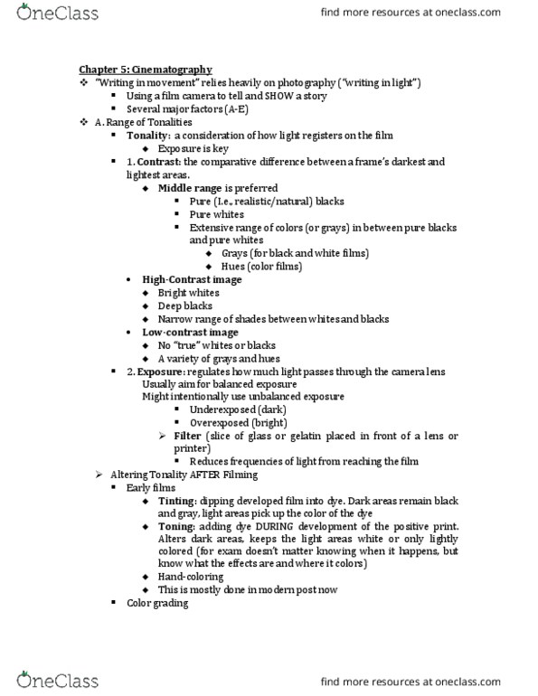 ARCH 1420 Lecture Notes - Lecture 5: Color Grading, Tonality, Tracking Shot thumbnail