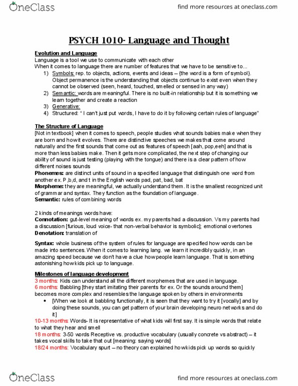 PSYC 1010 Lecture Notes - Lecture 10: Basil Bernstein, Formal Language, Metalinguistic Awareness thumbnail