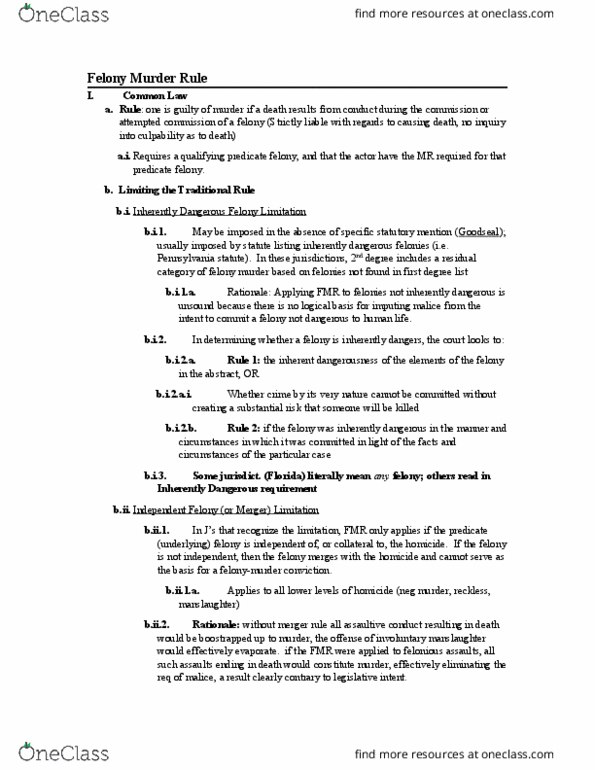 LAW 140 Chapter Notes - Chapter Felony Murder Rule: Homicide, Perjury, Mens Rea thumbnail