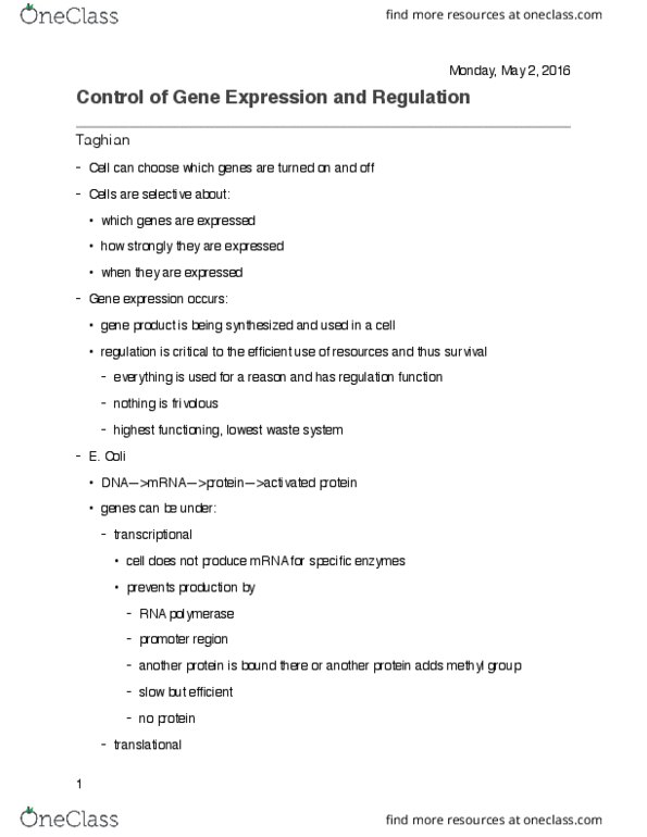 BIOL2000 Lecture Notes - Lecture 22: Gene Expression, Chromatin Remodeling, Methyl Group thumbnail