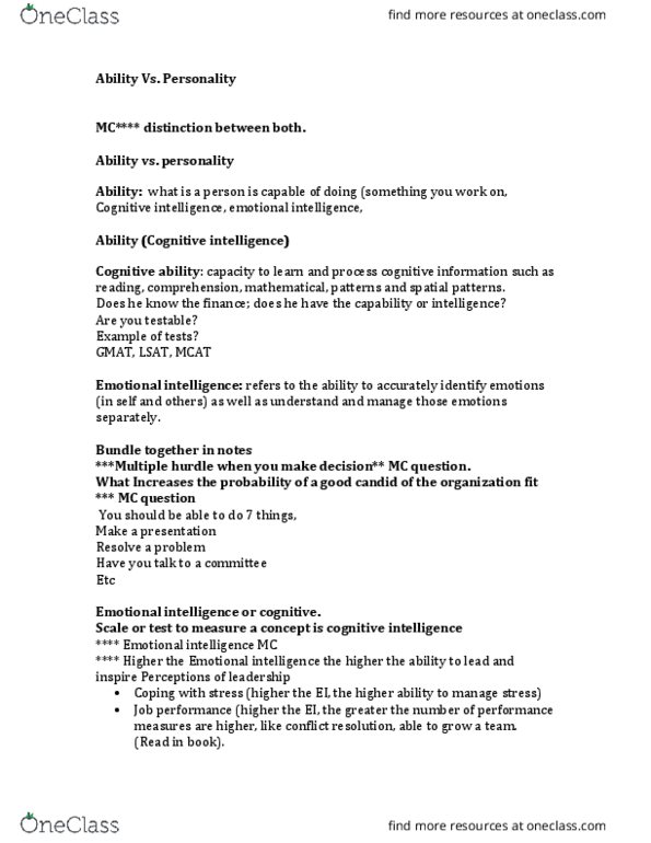 COMMERCE 1BA3 Lecture Notes - Lecture 2: Cultural Intelligence, Self-Awareness, Graduate Management Admission Test thumbnail