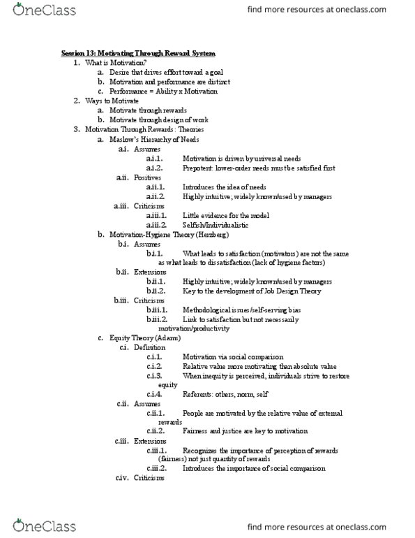 MGMT1021 Lecture Notes - Lecture 13: Merit Pay, Social Comparison Theory thumbnail