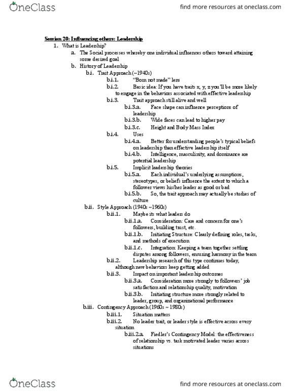 MGMT1021 Lecture Notes - Lecture 20: Body Mass Index, Job Satisfaction, Organizational Culture thumbnail