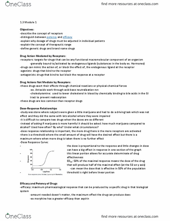 PHAR 100 Lecture Notes - Lecture 3: Colestyramine, Aspirin, Morphine thumbnail