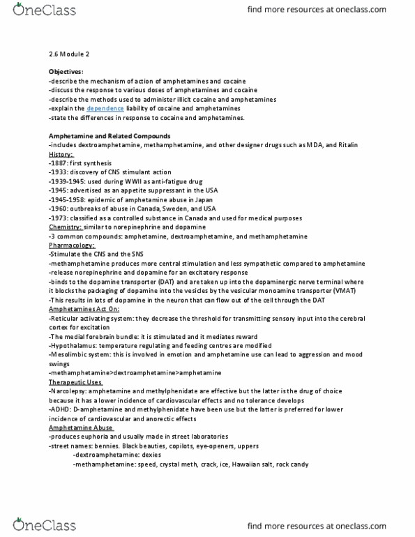 PHAR 100 Lecture Notes - Lecture 11: Medial Forebrain Bundle, Reticular Formation, Dextroamphetamine thumbnail