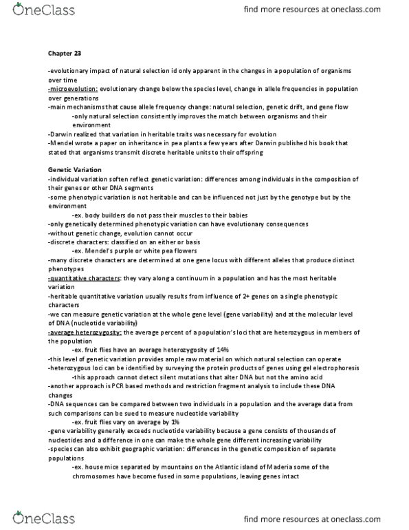 BIOL 103 Chapter Notes - Chapter 23: Allele Frequency, Gene Duplication, Genotype Frequency thumbnail