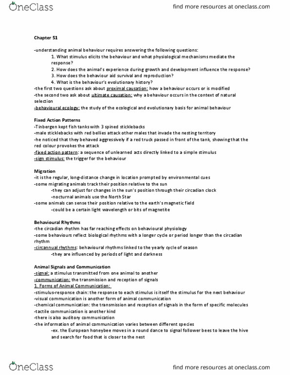 BIOL 103 Chapter Notes - Chapter 51: Fixed Action Pattern, Waggle Dance, Circadian Clock thumbnail