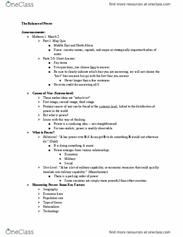 GVPT 200 Lecture Notes - Lecture 8: Power Transition Theory, Preventive War, Security Dilemma thumbnail