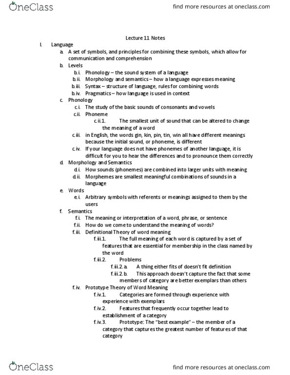 PSY BEH 11B Lecture Notes - Lecture 11: Phoneme, Pragmatics, Underlying Representation thumbnail