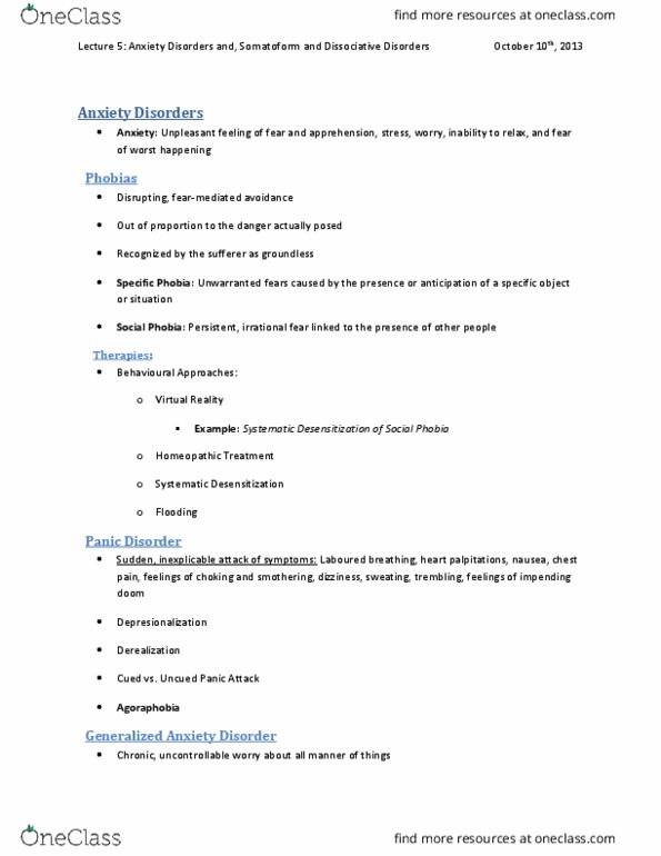 PSYB32H3 Lecture Notes - Lecture 5: Posttraumatic Stress Disorder, Acute Stress Reaction, Generalized Anxiety Disorder thumbnail