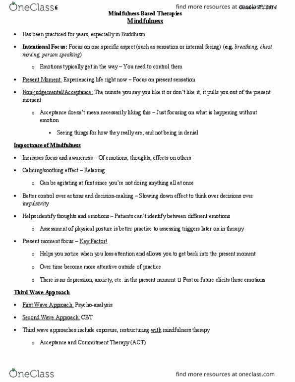 PSYC36H3 Lecture Notes - Lecture 6: Major Depressive Episode, Borderline Personality Disorder, Mindfulness-Based Stress Reduction thumbnail