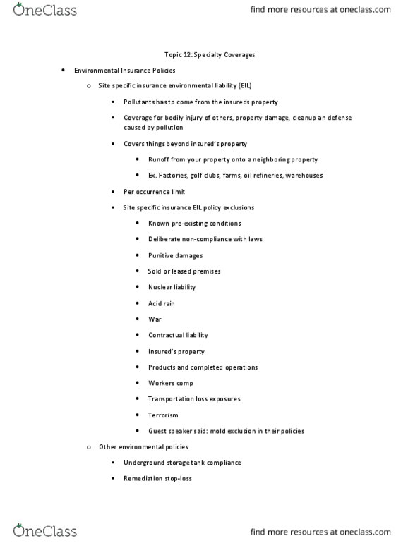 RMI 3504 Lecture Notes - Lecture 12: Underground Storage Tank, Punitive Damages, Acid Rain thumbnail