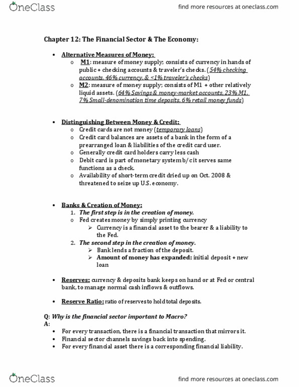 ECO 105 Chapter Notes - Chapter 12: Debit Card, Mexican Federal Highway 2, Reserve Requirement thumbnail