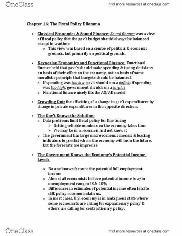 ECO 105 Chapter Notes - Chapter 16: Functional Finance, Automatic Stabilizer, Income Tax thumbnail