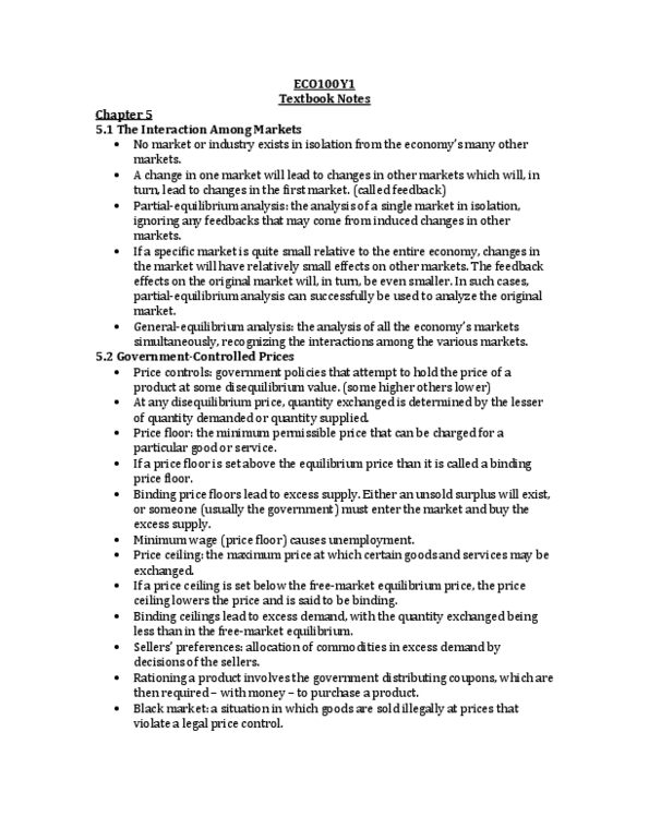 ECO101H1 Chapter Notes - Chapter 5: Price Ceiling, Price Floor, Economic Equilibrium thumbnail