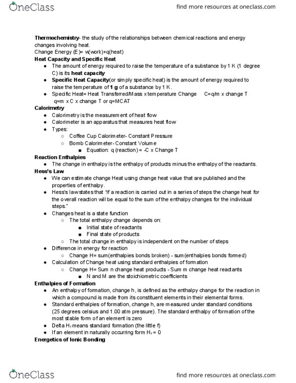 CHM 1045 Chapter Notes - Chapter 10: Heat Capacity, Calorimetry, Ionic Radius thumbnail