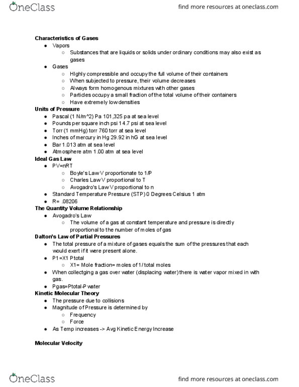 CHM 1045 Chapter Notes - Chapter 11: Atmospheric Pressure, Ideal Gas Law, Mole Fraction thumbnail