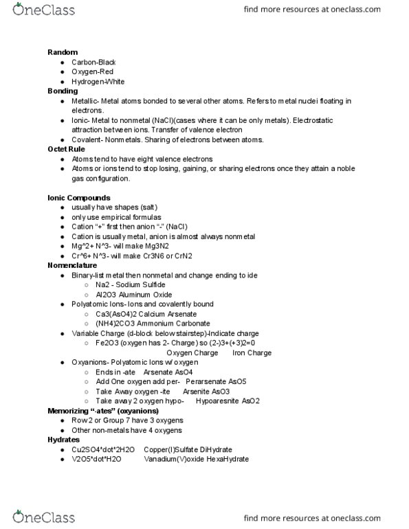 CHM 1045 Chapter Notes - Chapter 5: Valence Electron, Arsenate, Nonmetal thumbnail