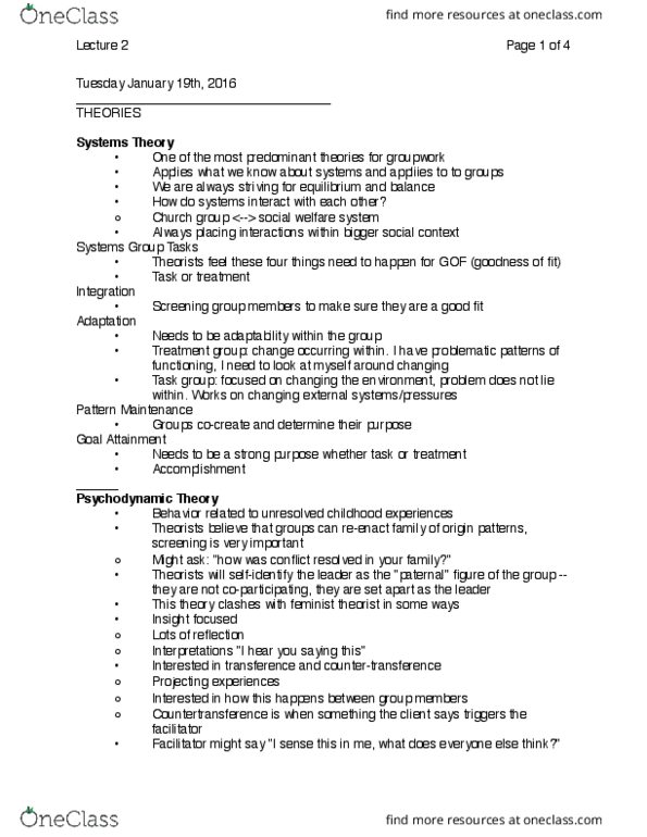 SOCWORK 3F03 Lecture Notes - Lecture 2: Countertransference, Task Force, Co-Creation thumbnail