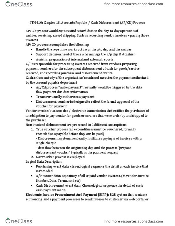 ITM 410 Lecture Notes - Lecture 13: Accounts Payable, Purchase Order, Web Portal thumbnail