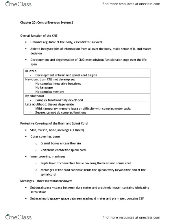 HLSC 1200U Lecture Notes - Lecture 20: Superior Cerebellar Peduncle, Arachnoid Mater, Dura Mater thumbnail