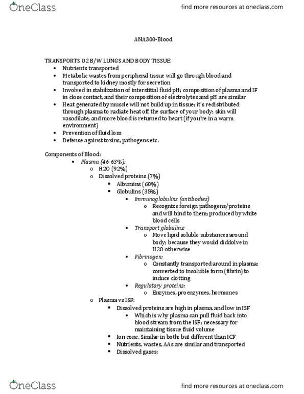 ANA300Y1 Lecture Notes - Lecture 8: Hemolytic Disease Of The Newborn, Extracellular Fluid, Blood Type thumbnail