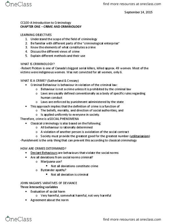 CC100 Lecture Notes - Lecture 1: Robert Pickton, Critical Thinking, Longitudinal Study thumbnail