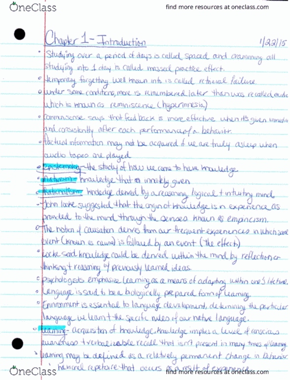 PSY 361 Chapter 1: Chp 1 learning book notes thumbnail