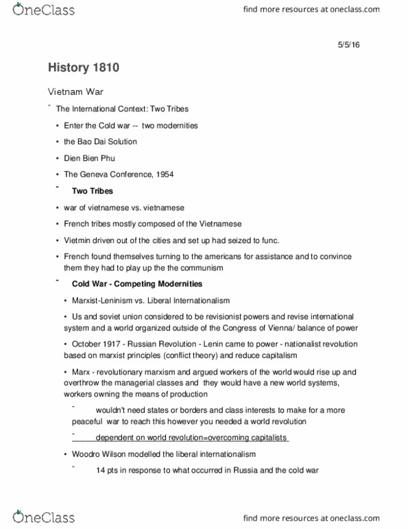 History 1810E Lecture Notes - Lecture 4: Liberal Internationalism, Marxism, Zhou Enlai thumbnail