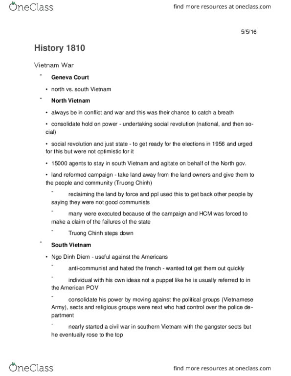 History 1810E Lecture Notes - Lecture 5: Ngo Dinh Diem thumbnail