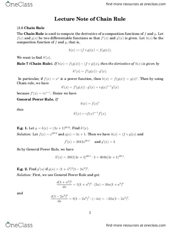 MATH 151 Lecture Notes - Lecture 8: Chain Rule, Power Rule, Product Rule thumbnail