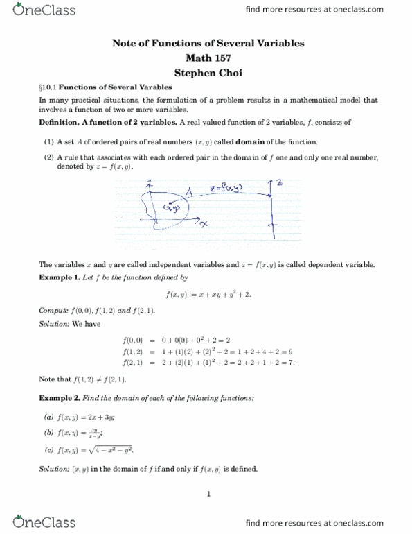MATH 151 Lecture Notes - Lecture 9: Partial Derivative, Level Set, Contour Line thumbnail