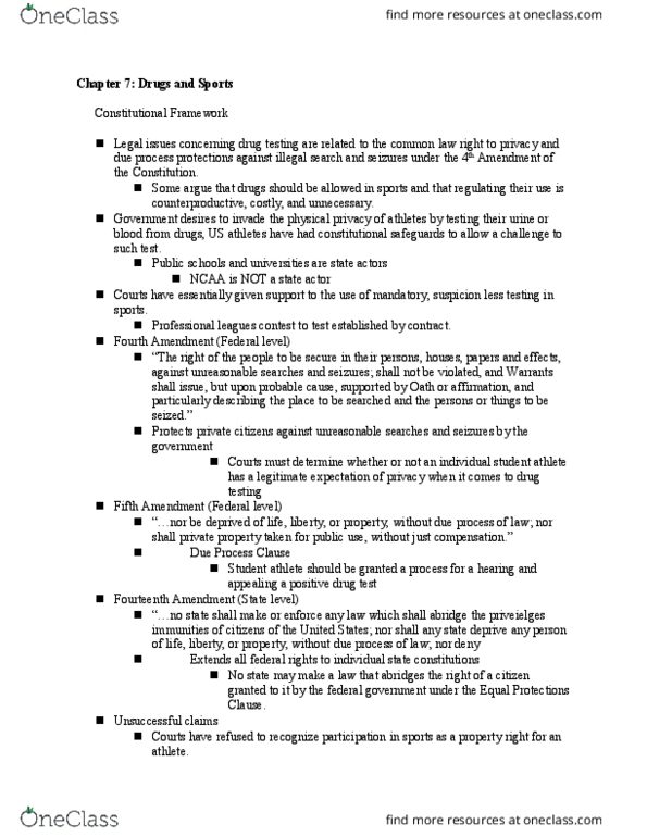 BLAW 3230 Lecture Notes - Lecture 7: Controlled Substances Act, Blood Doping, Student Athlete thumbnail