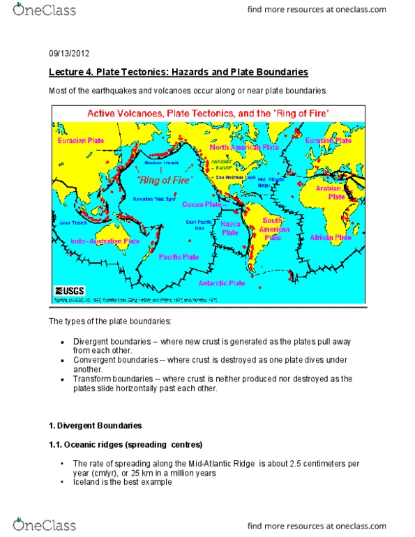 EARTHSC 2GG3 Lecture Notes - Lecture 4: United States Geological Survey, Plate Tectonics, Convergent Boundary thumbnail